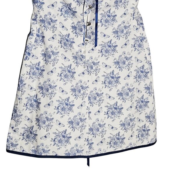 With Jean Sabrin Toile Papillon Strapless Floral Blue White Mini Dress Size M - Picture 7 of 13